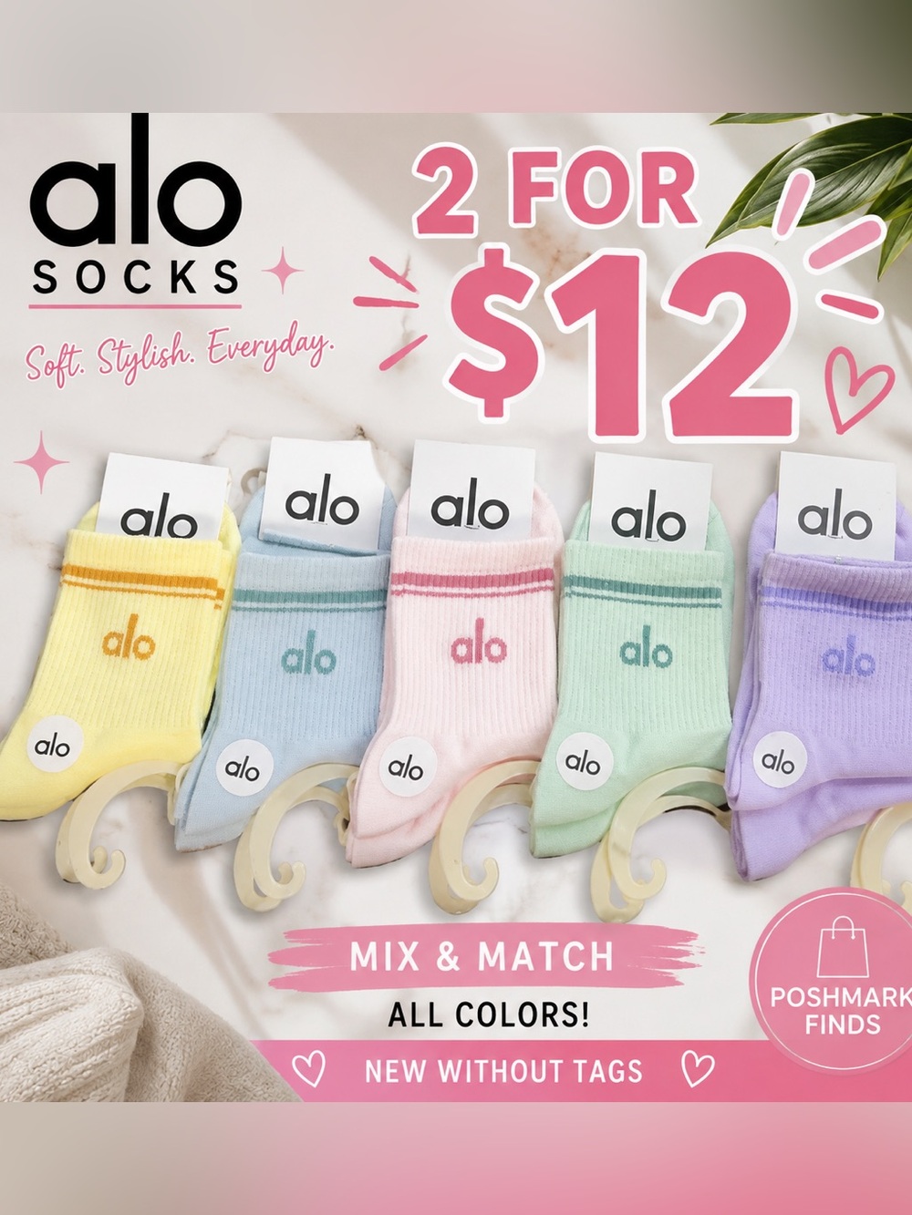 ALO Yoga Pastel Low-Cut Casual Socks - Yellow, Blue, Pink, Mint, Lavender